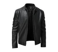 HUYTBYG Faux Leather Biker Jacket Mens Pu Leather Jacket Mens Full Zip Up Stand Collar Jackets Lightweight Wind Jackets Warm Transition Coats Long Sleeve Motorcycle Coat Plain Bomber Coats