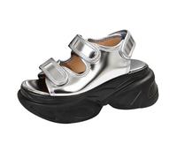 HUYTBYG Foreign Trade Plus Size High Heels Cool Slippers Spring And Summer New Styles Thick On Slippers For Women Open Toe Shoes for Women Sandals (Silver, 5.5)