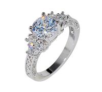 HUYTBYG Natural Gemstone Court Birthstone Bride Engagement Wedding Ring Semi Colon Ring (Silver, 5)