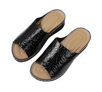 HUYTBYG New Foreign Trade Style Black Sole Thick Slippers With And Lightweight Design For Women's Sandals With Cool Drag Patterns Womens Slide Sandal Athletic (Black, 5.5)