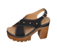 HUYTBYG Summer New Plus Size Thick High Heeled Sandals With A Back Strap And Thick Sole Casual Sandals For Women Beach Flat (Black, 5.5)