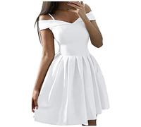 HUYTERTDR Womens Cold Shoulder Cocktail Party Dress V Neck Flared A-Line Vintage Dresses Spaghetti Strap Mini Dresses Night Out Evening Dress White
