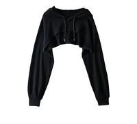 HUYTERTDR Women's Cut Out Hoodies Autumn Sale Ladies Girls Pullover Crop Tops Long Sleeve Drawstring Hooded Sweatshirts Solid Color Hoodie Casual Soft Streetwear Trendy Party Clubwear Black