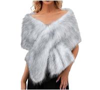 HUYTERTDR Womens Faux Fur Shawl Winter Warm Stole Scarf Ladies Elegant Fuzzy Wraps Thick Poncho Outerwear for Wedding Evening Party