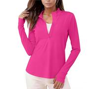HUYTERTDR Womens Long Sleeve Quarter Zipper Sun Protection Shirts Casual Plain UV Quick Dry UPF 50+ T-Shirts Athletic Gym Sports T Shirts with Thumb Hole Hiking Fishing Work Running Tops Hot Pink