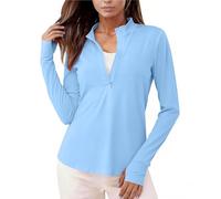 HUYTERTDR Womens Long Sleeve Quarter Zipper Sun Protection Shirts Casual Plain UV Quick Dry UPF 50+ T-Shirts Athletic Gym Sports T Shirts with Thumb Hole Hiking Fishing Work Running Tops Blue
