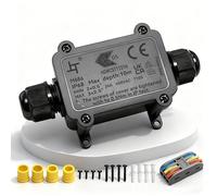 HUYU IP68 Waterproof Junction Box, 2-Way Outdoor Cable Connectors with 2 Cable Gland M20 Wire Connector Electrical Junction Box for 5-12MM Diameter Cable, 3-IN/ 3-OUT Quick Terminal, Black