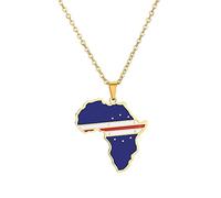 HUYUEXIN Africa Map Pendant Necklace - Country Colored Flags Hip-Hop Polishing Jewelry, Nigeria Ghana Somalia Charm Ethnic Thin Chain, For Women/Girl/Men Unisex,Cape Verde,17.71 Inch(45 Cm