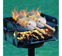 HUZAYL Rolling Grill Basket Round with Removable Wooden Handle, 304 Stainless Steel, Nesting Grilling Net, BBQ Accessories Tools for Vegetables Shrimp, Outdoor Cooking Camping Gift