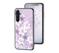 Huzhide Case for iPhone X7, Smooth Glass Back Cover Blooming Flowers Design Soft TPU Bumper Shockproof Bulletproof Thin Protective Phone Case for iPhone X7, Purple Magnolia