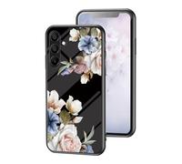Huzhide Case for iPhone X7, Smooth Glass Back Cover Blooming Flowers Design Soft TPU Bumper Shockproof Bulletproof Thin Protective Phone Case for iPhone X7, Black Flower Bush
