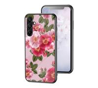 Huzhide Case for Samsung A56 5G, Smooth Glass Back Cover Blooming Flowers Design Soft TPU Bumper Shockproof Bulletproof Thin Protective Phone Case for Samsung Galaxy A56 for Women, Glamorous Peony