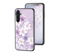 Huzhide Case for Samsung Galaxy A16 5G, Smooth Glass Back Cover Blooming Flowers Design Soft TPU Bumper Shockproof Bulletproof Thin Protective Phone Case for Samsung A16 for Women, Purple Magnolia