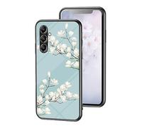Huzhide Case for Samsung Galaxy S24 5G, Smooth Glass Back Cover Girly Blooming Flowers Design Soft TPU Bumper Shockproof Bulletproof Thin Protective Phone Case for Samsung Galaxy S24 5G, Gardenias
