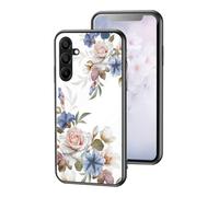 Huzhide Case for Samsung Galaxy S25 FE, Smooth Glass Back Cover Blooming Flowers Design Soft TPU Bumper Shockproof Bulletproof Thin Protective Phone Case for Samsung Galaxy S25 FE, White Flower Bush