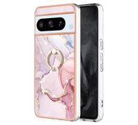 Huzhide for Google Pixel 9 Pro XL 5G Case Marble, Women Girls Ultra-Thin Silicone Phone Cover with Ring Kickstand Shockproof Impact Cover Soft TPU Protective Case for Pixel 9 Pro XL 5G, Rose Gold