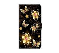 Huzhide for Honor X6C Case, for Honor X6B / X6A Wallet Cover for Kids Girl Boy Shockproof PU Leather Soft TPU Bumper Flip Phone Case with Card Holder Stand, Golden Butterfly