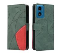 Huzhide for Motorola Moto G04/G24/E14 Wallet Case Magnetic Flip, Green | Faux Leather, Soft Silicone Bumper, Credit Card Slots, Foldable Kickstand, Shockproof, Checkered Geometric, Slim Fit, Glossy