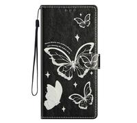 Huzhide for Samsung Galaxy A07 Case Flip Wallet, Butterfly | Faux Leather, Soft Silicone Bumper, Credit Card Slots, Foldable Kickstand, Shockproof, Checkered Geometric, Slim Fit, Glossy