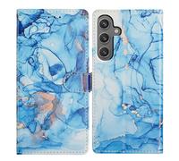 Huzhide for Samsung Galaxy A26 5G Case Flip Wallet, Blue Marble | Faux Leather, Soft Silicone Bumper, Credit Card Slots, Foldable Kickstand, Shockproof, Checkered Geometric, Slim Fit, Glossy