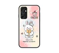 Huzhide for Samsung Galaxy A37 5G Phone Case, Cute Animal Art Glitter Tempered Glass Military Grade Protective Case TPU Bumper Shockproof Hard Back Cover for Samsung Galaxy A37 5G, Happy Rabbit