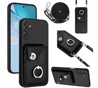 Huzhide Wallet Case for Samsung Galaxy A16 5G, RFID Blocking Women Girls Crossbody Purse Case with Lanyard Card Holder Ring Kickstand Shockproof Leather Phone Cover for Galaxy A16 5G, Black