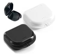HUZNA 2 Pieces Plastic Dental Care Box Denture Holder, Dental Device Holder, Gum Protection Case, for Dentures, Dental Bite Case, Dental Appliance, Orthodontics (Black + White)