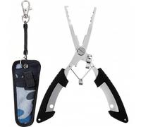 HUZNA Portable Fishing Pliers with Lanyard, Stainless Steel Hook Remover Hook Tool, Multifunctional Fishing Pliers for Removing Hooks, Opening Rings, Men's Fishing Gift