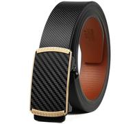 Huztencor Belt Men, Ratchet Belt Dress with 1 3/8" Genuine Leather Hidden Tail, Jeans Belt with Easier Slide Buckle, Carbon Black/Brown Style 005 Mens Belt, 39" to 42" Waist Adjustable (Length 49")