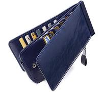 Huztencor Credit Card Holder Wallet Women RFID Blocking Purse Designer Leather Ladies Slim Multi Card Wallet Holder Case Sleeve with ID Window Oil Blue