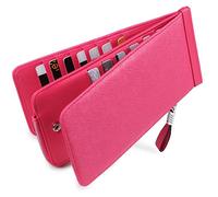 Huztencor Women's Credit Card Holder Wallet Leather Ladies Women RFID Blocking Slim Compact Wallet Purses Multi Card Holder Case Sleeve Concertina for Women with Coin Zip Purse Pink