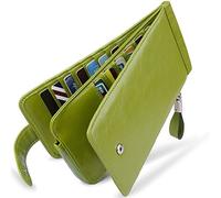Huztencor Womens Leather Credit Card Holder Wallet RFID Blocking Wallet Women Card Case Purse, Oil Wax Leather Green, L, RFID Wallet