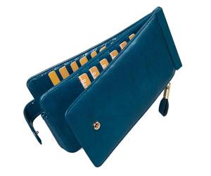 Huztencor Womens Wallet RFID Blocking Wallet Women Leather Bifold Multi Card Case Wallet with Zipper Pocket Vintage Blue