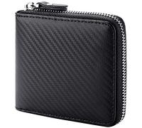 Huztencor Zipper Wallet Men RFID Blocking Leather Bifold Credit Card Wallets (FBA), Carbon Fiber Black, S, Rfid Wallet