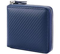 Huztencor Zipper Wallet Men RFID Blocking Leather Bifold Credit Card Wallets (FBA), Carbon Fiber Blue, Small
