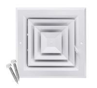 HVAC Premium 8" x 8" [Duct Opening] 4-Way Extruded Aluminum Ceiling Supply Diffuser Duct Cover with Lever-Operated Damper for Air Flow Control [Outer Dimensions: 11" x 11"]