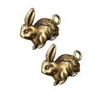 HVBIHRJIP 4 Pcs Rabbit Pendant Bronze Jewelry Pendant Mini Bunny Figurine Zodiac Sign Charms Antique Loose Beads Feng Shui Pendant Antique Jewelry Charms Key Fob Copper Product Brass