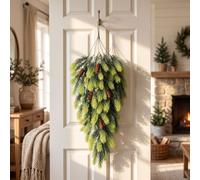 Hvbschic 1 PC Norfolk Pine Teardrop Swag Faux Chirstmas Hanging Swag | 29" Artificial Snow Flocked Realistic Pine Wreath Xmas Greenery Swags for Front Door Mantle Fireplace Indoor & Outdoor Decor