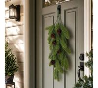 Hvbschic 1 PC Norfolk Pine Teardrop Swag Faux Chirstmas Hanging Swag | 29" Artificial Snow Flocked Realistic Pine Wreath Xmas Greenery Swags for Front Door Mantle Fireplace Indoor & Outdoor Decor