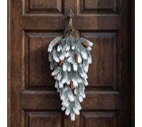 Hvbschic 1 PC Norfolk Pine Teardrop Swag Faux Chirstmas Hanging Swag | 29" Artificial Snow Flocked Realistic Pine Wreath Xmas Greenery Swags for Front Door Mantle Fireplace Indoor & Outdoor Decor