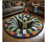 HVDFH 3D Halloween Rug, Halloween Optical Illusion Rugs, Decorative Rug with Depth Pattern Theme, Ghost Skeleton Pumpkin Patterns, Soft & Durable Fabric (B-39.37 * 39.37in/100 * 100cm)