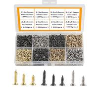 HVDHYY 1600pcs Small Screws M2.5 Small Hinge Antique Self Tapping Screw Multi-Purpose Wood Screw DIY Miniature Screws Set Silver Golden Black
