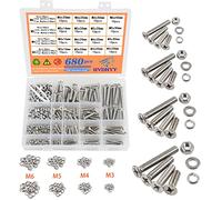 HVDHYY M3 M4 M5 M6 Nut and Bolt set Machine Screws & Nuts & Washers Assortment kit 304 Stainless Steel Button with a Reusable Storage Box (680pcs)