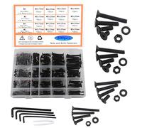 HVDHYY M3-M6 Nut and Bolt Set - Black Hex Flat Head Machine Screws, Nuts, Washers & 4 Hex Wrenches - 500pcs Assortment Kit With Storage Box
