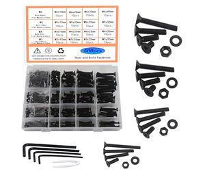HVDHYY M3-M6 Nut and Bolt Set - Black Hex Flat Head Machine Screws, Nuts, Washers & 4 Hex Wrenches - 500pcs Assortment Kit With Storage Box