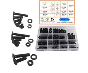 HVDHYY M5 M6 M8 Nuts and Bolts Set Black Bolt Hex Flat Head Machine Screws & Nuts & Washers Assortment kit Hex Socket With a Reusable Storage Box 3 Wrenches 310pcs