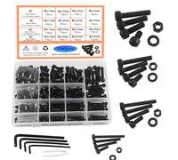 HVDHYY Nut and Bolt Set M3 M4 M5 M6 Black Hex Socket Machine Screws & Nuts & Washers Assortment Kit with Reusable Storage Box and 4 Hex Wrenches - 500pcs