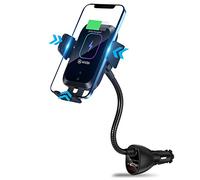 HVDI Wireless Car Charger Mount,Car Cigarette Lighter 15W Qi Fast Charging Auto-Clamping Dual QC 3.0 Port Air Vent Car Charger Phone Holder,for iPhone 12 Pro Max/11 Pro Max/XR/X/8,Samsung S20/S10/9/8