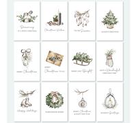 hvdler 24 Pack Modern Rustic Christmas Cards with Envelopes, Boxed 12 Watercolor Designs Holiday Cards with Messages Inside, Ideal for Kids, Adults, Friends, Family, Coworkers, 4x6in