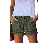 HVEPUO Ladies Elasticated Waist Jean Shorts UK Casual Summer Mid Waist 3.5 Inch Inseam Denim Hot Pants Shorts with Pockets for Women Size 10-12